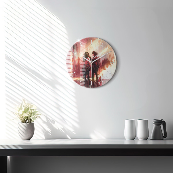 Wanduhr rund Junges verliebtes Paar