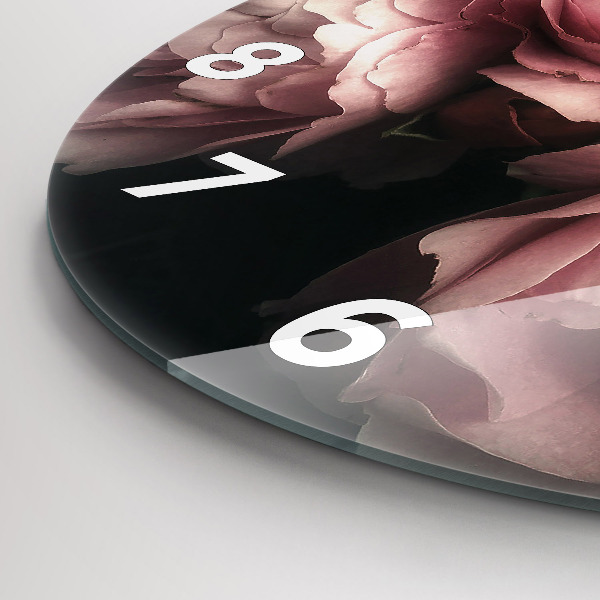 Wanduhr glas rund Blumenstrauß aus rosa Rosen