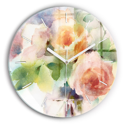 Wanduhr rund mit motiv Rosen in einer Vase Aquarell