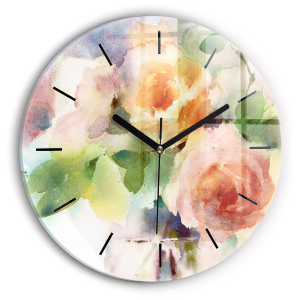 Wanduhr rund mit motiv Rosen in einer Vase Aquarell