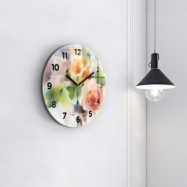 Wanduhr rund mit motiv Rosen in einer Vase Aquarell