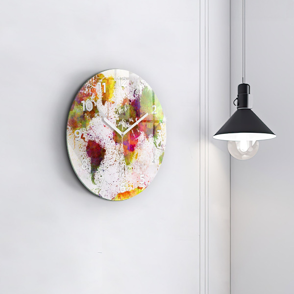 Wanduhr glas rund Aquarellierte Weltkarte