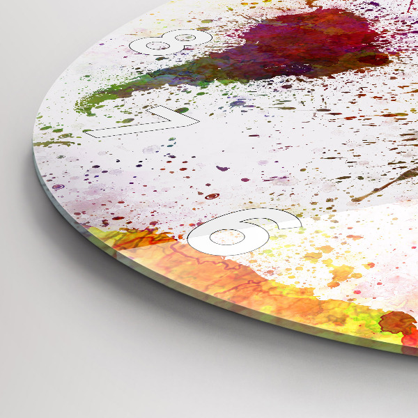 Wanduhr glas rund Aquarellierte Weltkarte