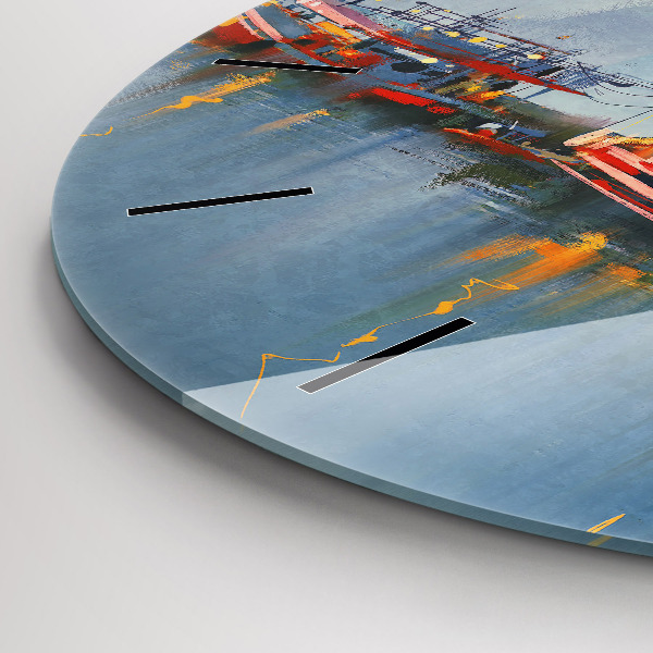 Wanduhr rund mit motiv Fischerboot im Hafen