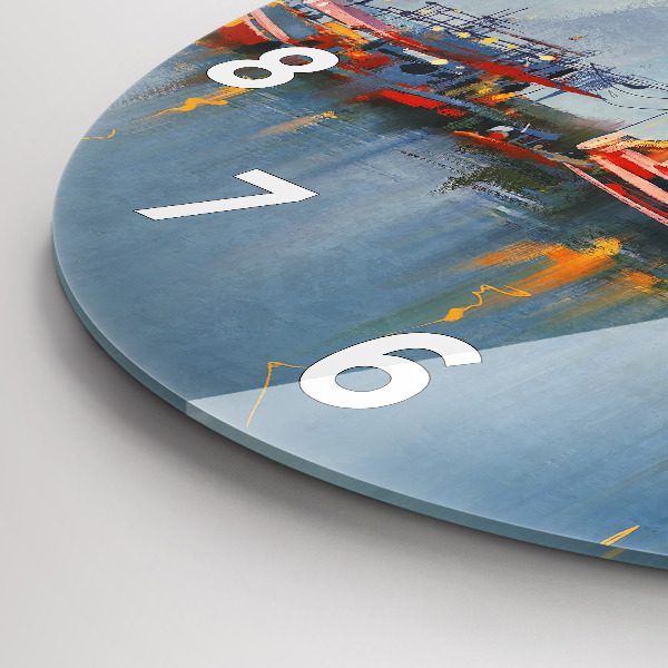 Wanduhr rund mit motiv Fischerboot im Hafen