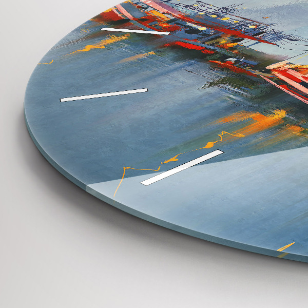 Wanduhr rund mit motiv Fischerboot im Hafen
