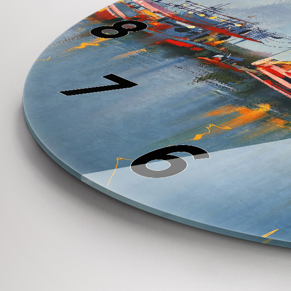 Wanduhr rund mit motiv Fischerboot im Hafen