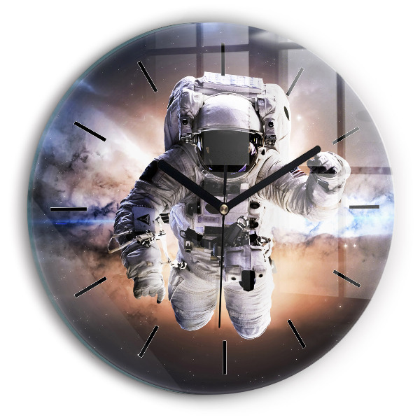 Wanduhr glas rund Astronaut im Weltraum