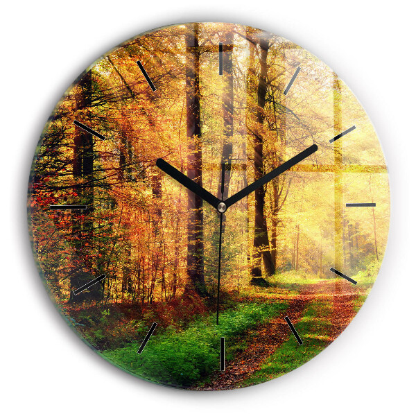 Wanduhr glas rund Herbstliche Waldlandschaft