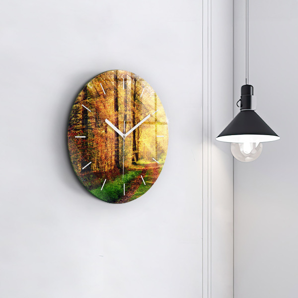 Wanduhr glas rund Herbstliche Waldlandschaft