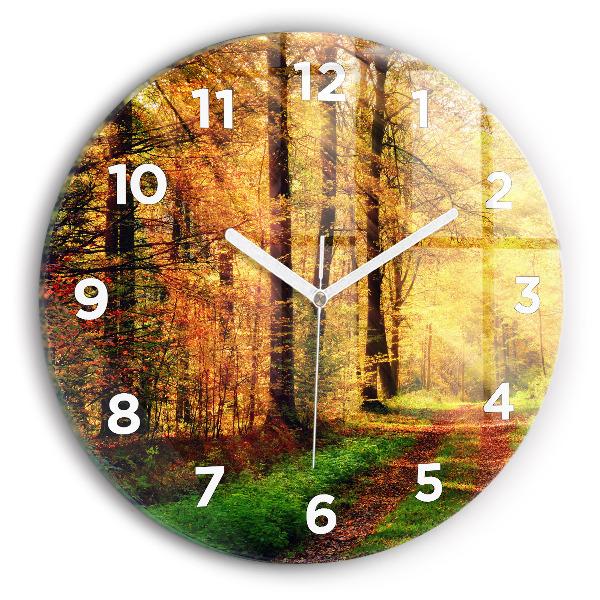 Wanduhr glas rund Herbstliche Waldlandschaft