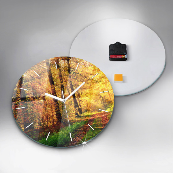Wanduhr glas rund Herbstliche Waldlandschaft