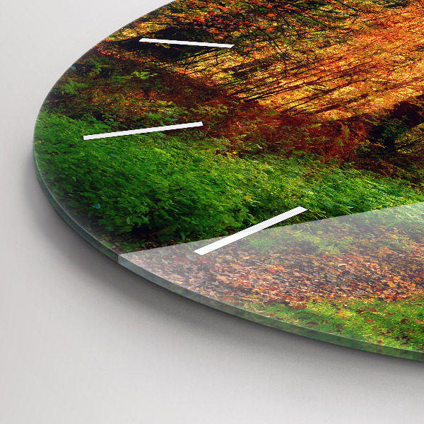 Wanduhr glas rund Herbstliche Waldlandschaft