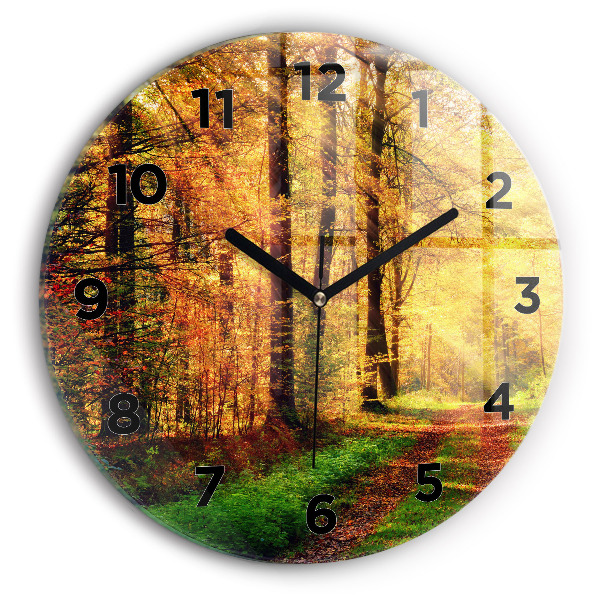 Wanduhr glas rund Herbstliche Waldlandschaft