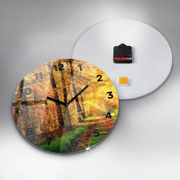 Wanduhr glas rund Herbstliche Waldlandschaft