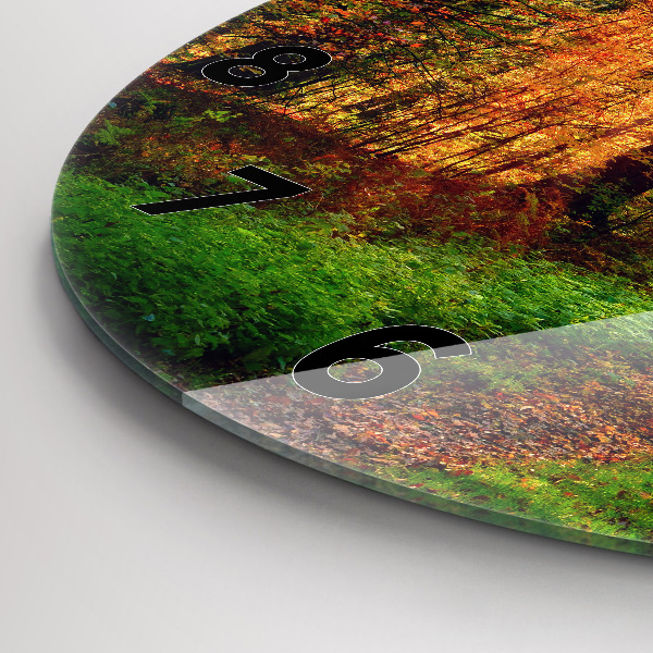 Wanduhr glas rund Herbstliche Waldlandschaft