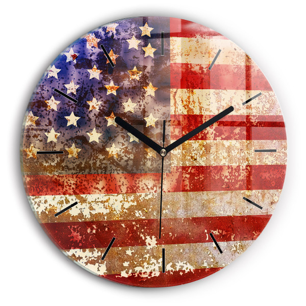Wanduhr glas rund US-Flagge im Vintage-Stil