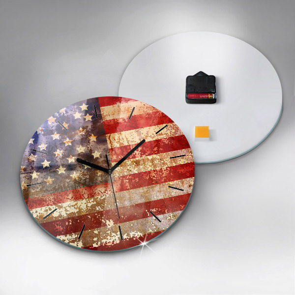 Wanduhr glas rund US-Flagge im Vintage-Stil