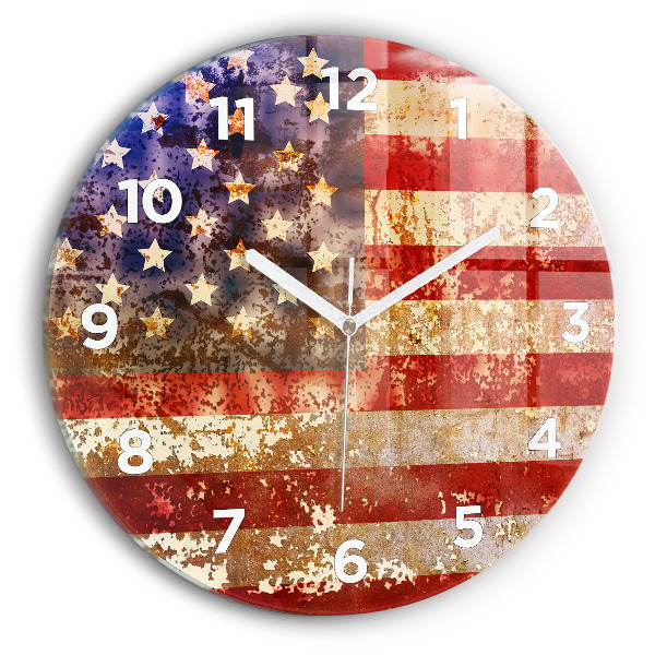 Wanduhr glas rund US-Flagge im Vintage-Stil