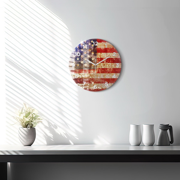 Wanduhr glas rund US-Flagge im Vintage-Stil