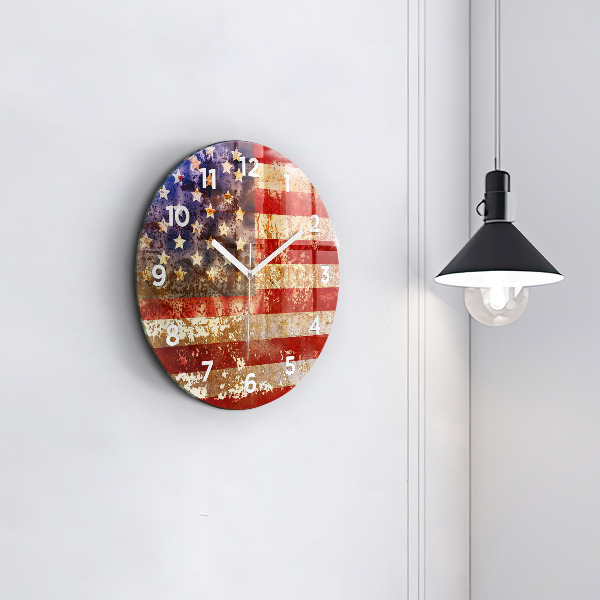 Wanduhr glas rund US-Flagge im Vintage-Stil