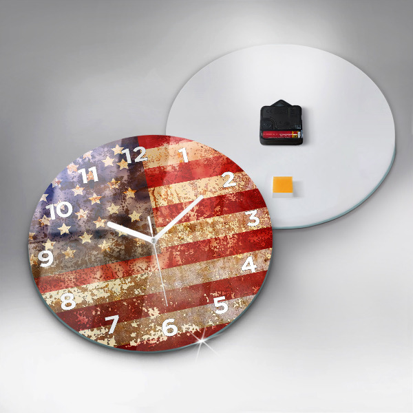 Wanduhr glas rund US-Flagge im Vintage-Stil
