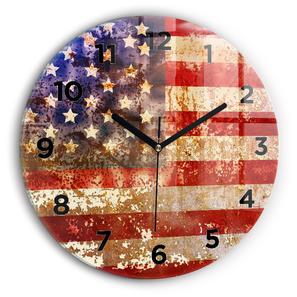 Wanduhr glas rund US-Flagge im Vintage-Stil
