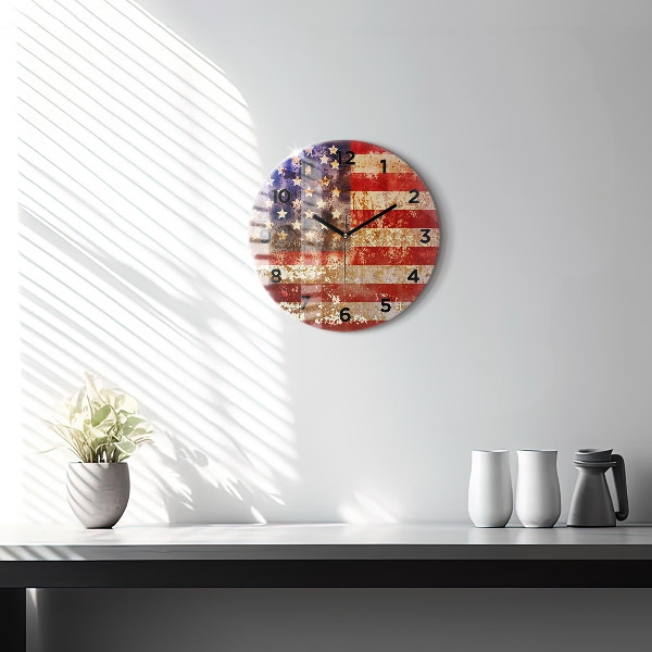 Wanduhr glas rund US-Flagge im Vintage-Stil