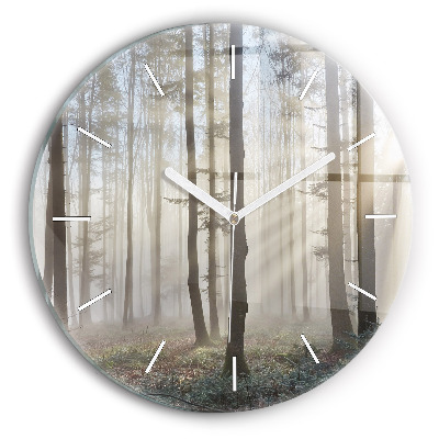 Wanduhr rund mit motiv Wald im Nebel