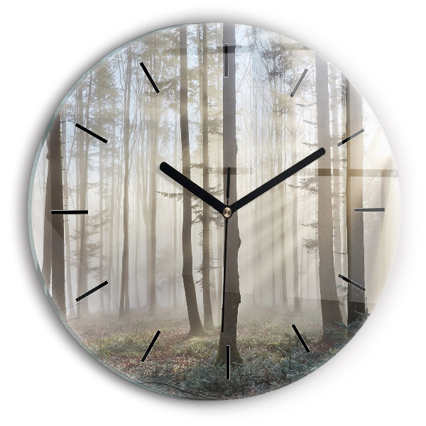 Wanduhr rund mit motiv Wald im Nebel