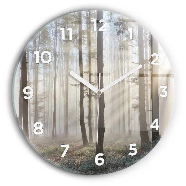 Wanduhr rund mit motiv Wald im Nebel