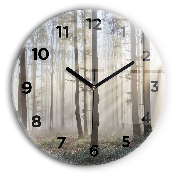 Wanduhr rund mit motiv Wald im Nebel