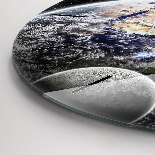 Wanduhr rund Die Erde der Mond die Sonne