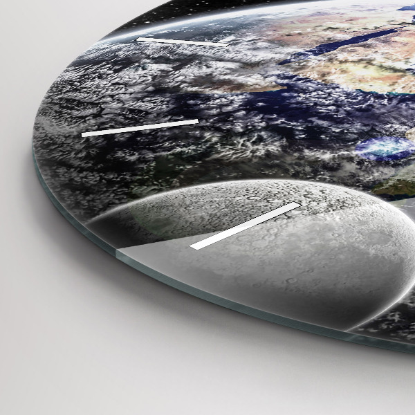 Wanduhr rund Die Erde der Mond die Sonne