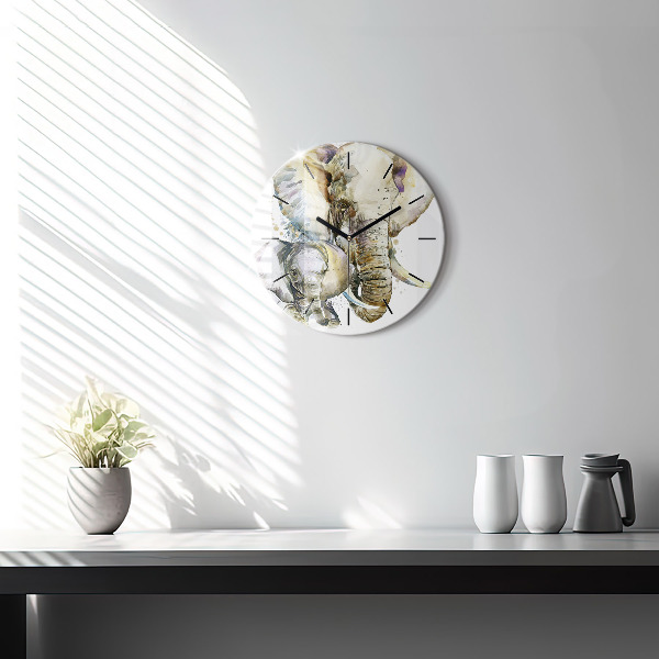 Wanduhr rund mit motiv Gemalte Tiere Elefant