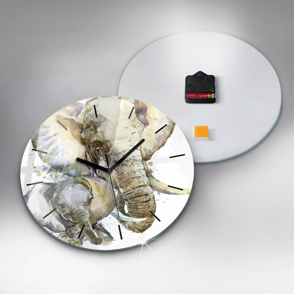 Wanduhr rund mit motiv Gemalte Tiere Elefant