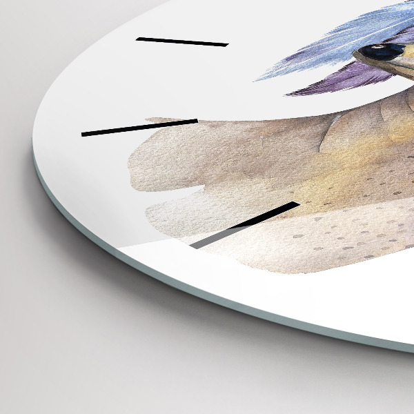 Wanduhr rund Hirschkopf und Blumen