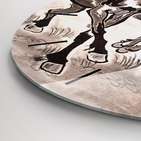 Wanduhr glas rund Galoppierende Pferde