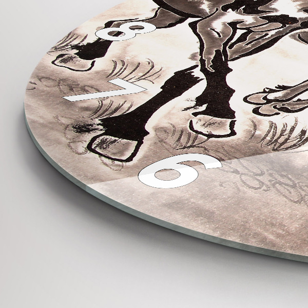 Wanduhr glas rund Galoppierende Pferde