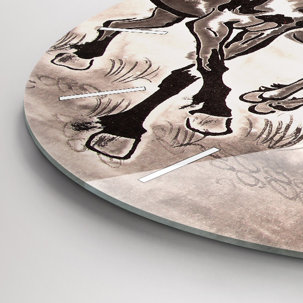 Wanduhr glas rund Galoppierende Pferde