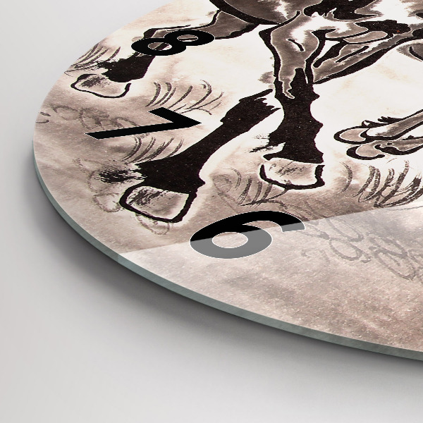 Wanduhr glas rund Galoppierende Pferde