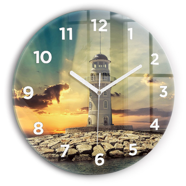 Wanduhr glas rund Leuchtturm am Meer