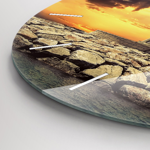 Wanduhr glas rund Leuchtturm am Meer
