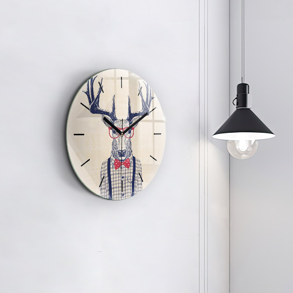Wanduhr rund mit motiv Hirsch im Hemd