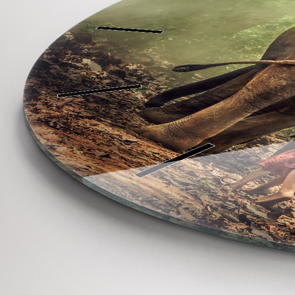 Wanduhr rund mit motiv Kinder führen einen Elefanten