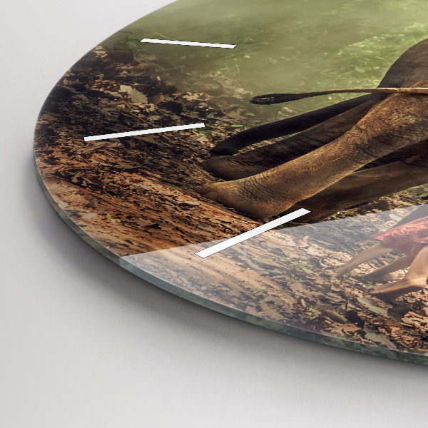 Wanduhr rund mit motiv Kinder führen einen Elefanten