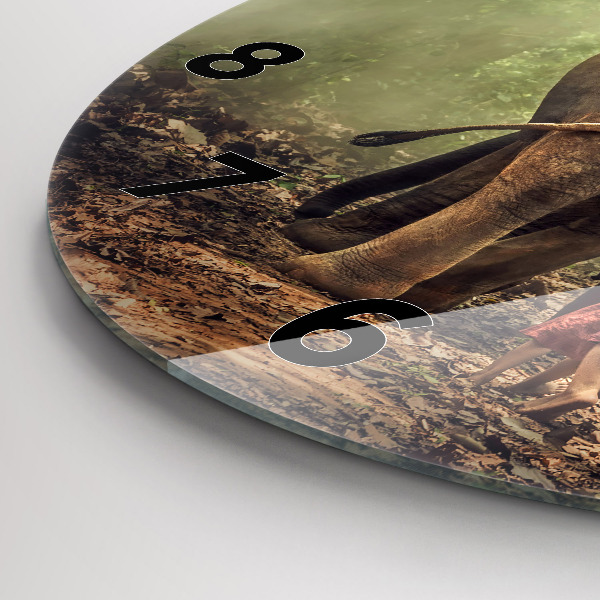 Wanduhr rund mit motiv Kinder führen einen Elefanten