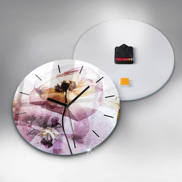 Wanduhr glas rund Trockene Mohnblumen