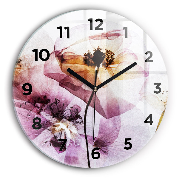 Wanduhr glas rund Trockene Mohnblumen