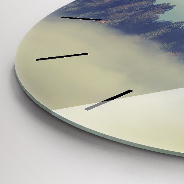 Wanduhr glas rund Nebliger Wald Adler